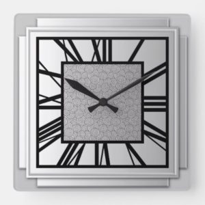 Art Deco, brushed silver Square Wall Clock