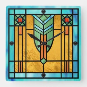 Art Deco Stained Glass 3 Square Wall Clock