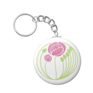 Art Nouveau Rose in the Style of Rennie Mackintosh Key Ring